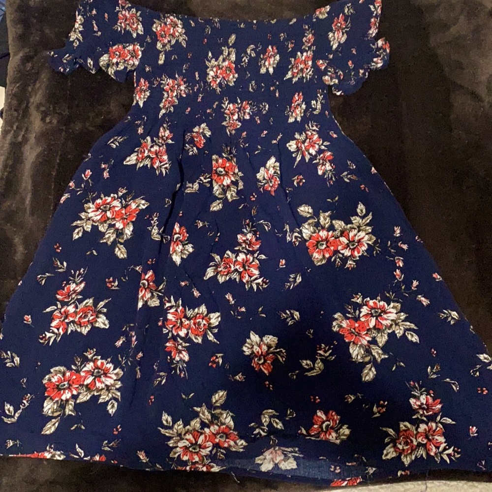 Navy blue beach dress with flowers